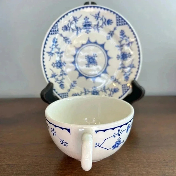 Furnivals Limited Denmark Blue Cup & Saucer England Floral Excellent Condition - Picture 4 of 10